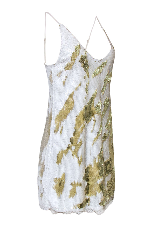 Current Boutique-Free People - White & Gold Sequin Mini Slip Dress Sz L