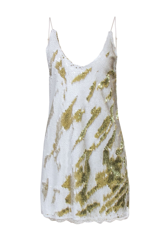 Current Boutique-Free People - White & Gold Sequin Mini Slip Dress Sz L