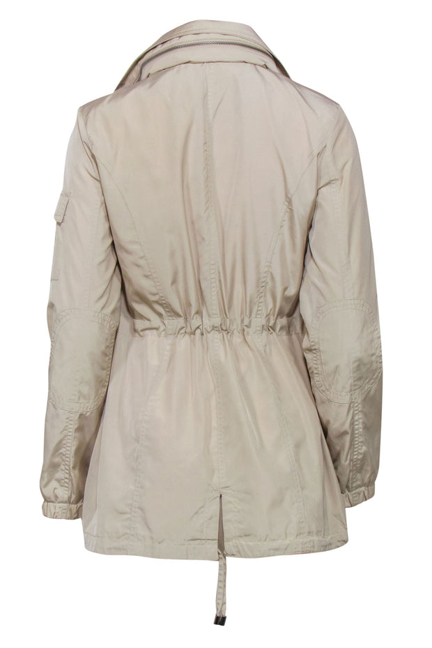 Current Boutique-French Connection - Beige Nylon Zip-Up Utility Style Jacket w/ Drawstring Sz XS