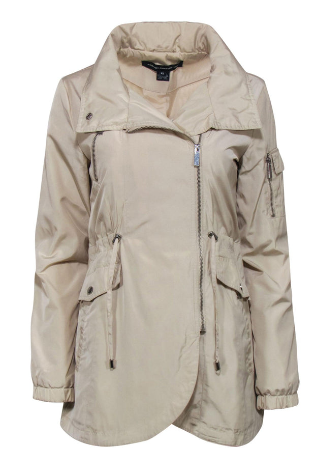 Current Boutique-French Connection - Beige Nylon Zip-Up Utility Style Jacket w/ Drawstring Sz XS