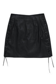 Current Boutique-French Connection - Black Coated Denim Miniskirt w/ Lace-Up Sides Sz 4