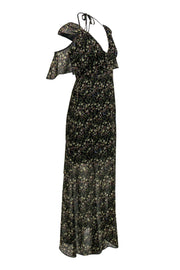 Current Boutique-French Connection - Black Floral Sheer Ruffle Maxi Dress Sz 2