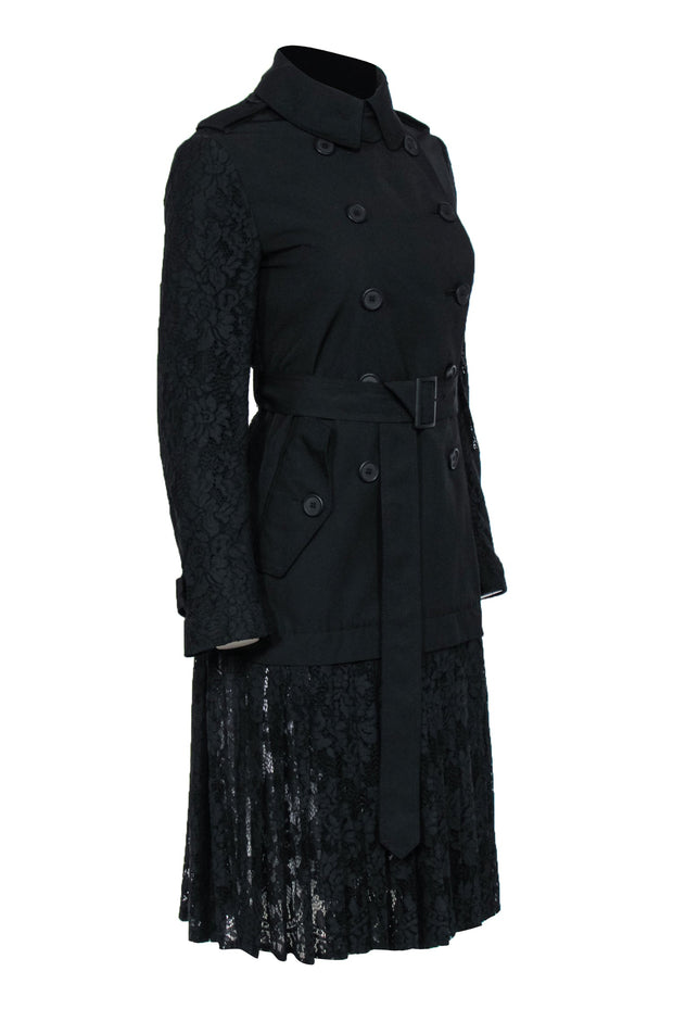 Current Boutique-French Connection - Black Trench Coat w/ Lace Detail Sz 2