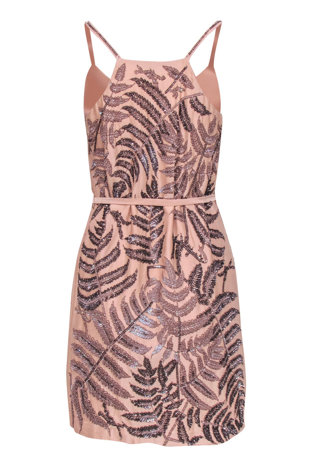 Current Boutique-French Connection - Blush Pink Sleeveless Beaded Mini Dress w/ Belt Sz 4