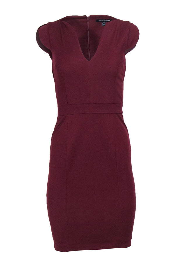 Current Boutique-French Connection - Burgundy Notch Neckline Sheath Dress Sz 2