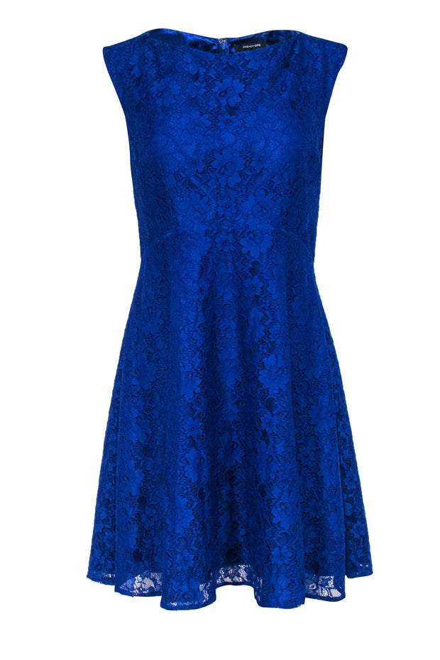 Current Boutique-French Connection - Cobalt Blue Floral Lace Sleeveless Fit & Flare Dress Sz 8