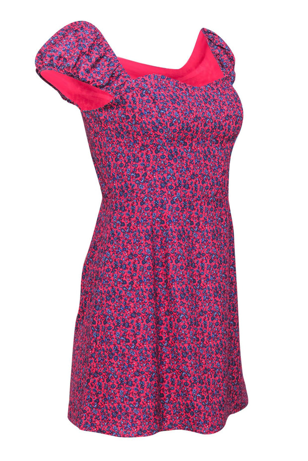 Current Boutique-French Connection - Hot Pink & Blue Floral Cap Sleeve Mini Dress Sz 6