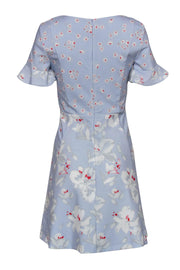 Current Boutique-French Connection - Light Blue Floral Print Short Sleeve Sheath Dress Sz 4