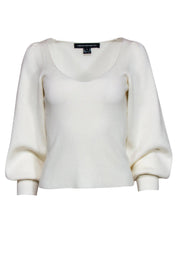 Current Boutique-French Connection - White Ribbed Balloon Sleeve Sweater Sz S