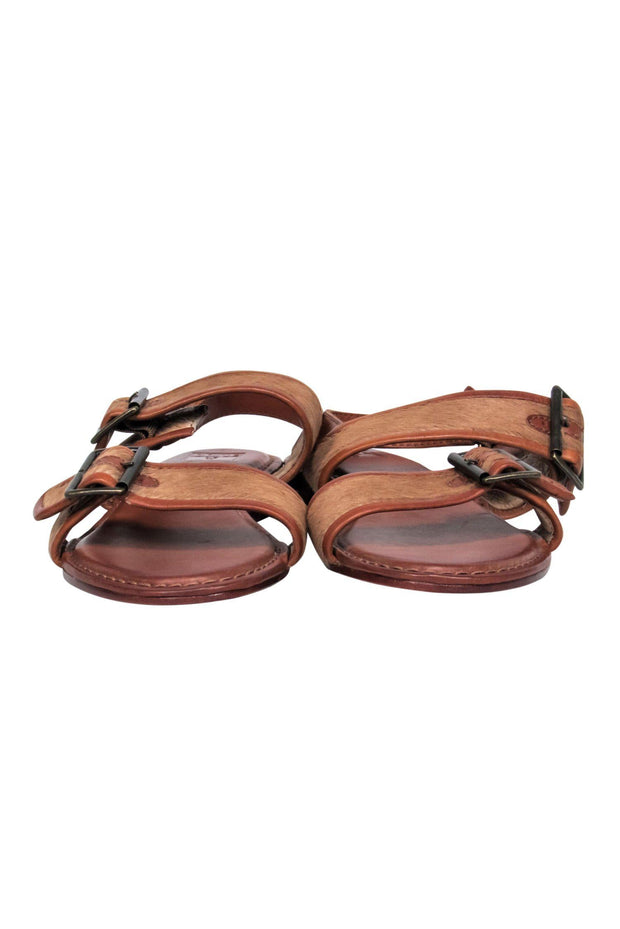 Current Boutique-Frye - Brown Leather Calf Hair Buckled Sandals Sz 8.5