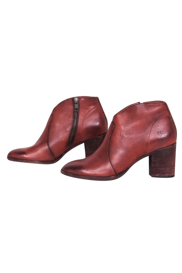 Current Boutique-Frye - Red Clay Leather "Nora" Ankle Booties w/ Zip Sz 7