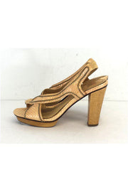 Current Boutique-Frye - Tan Snakeskin Leather Beaded Heels Sz 7.5