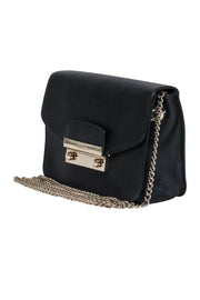 Current Boutique-Furla - Black Textured Leather Mini Crossbody Bag w/ Chain Strap