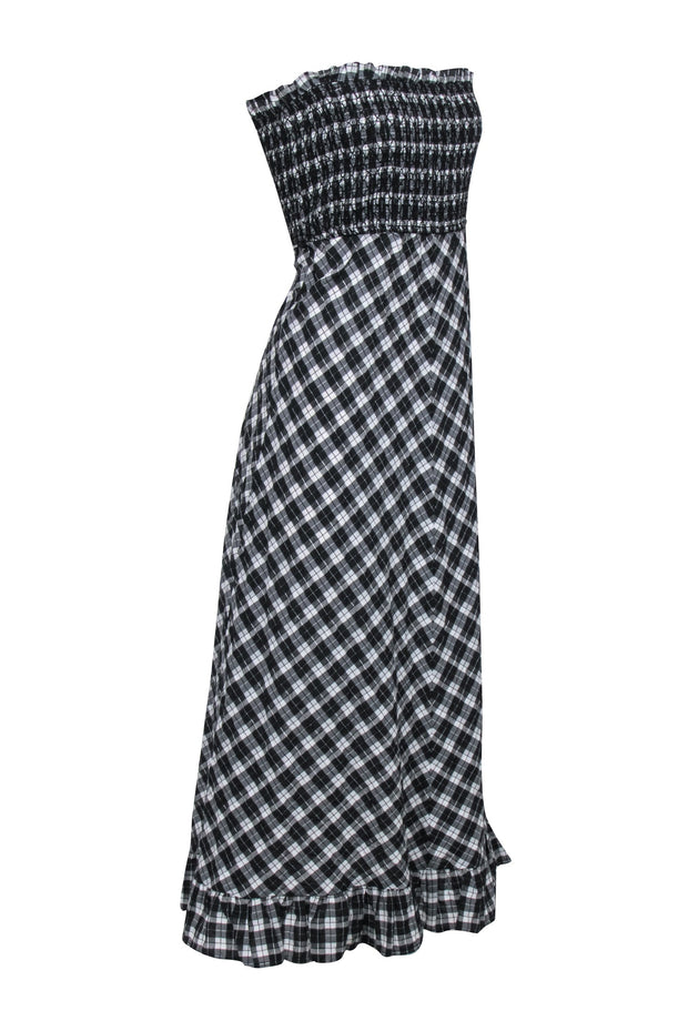 Current Boutique-Ganni - Black & White Plaid Mock Strapless Maxi Dress Sz 8