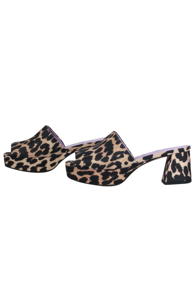 Current Boutique-Ganni - Leopard Print Open Toe Mule Sandals w/ Square Heel Sz 8