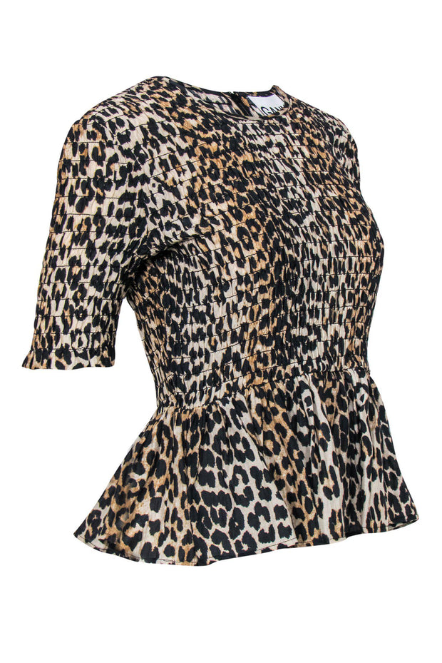 Current Boutique-Ganni - Smocked Leopard Top w/ Ruffle Hem Sz 8