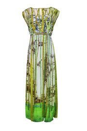 Current Boutique-Geisha Designs - Green & Ivory Forest Printed Illusion Gown w/ Beading Sz M