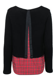 Current Boutique-Generation Love - Black Waffle Knit Sweater w/ Red Plaid Shirt Underlay Sz S