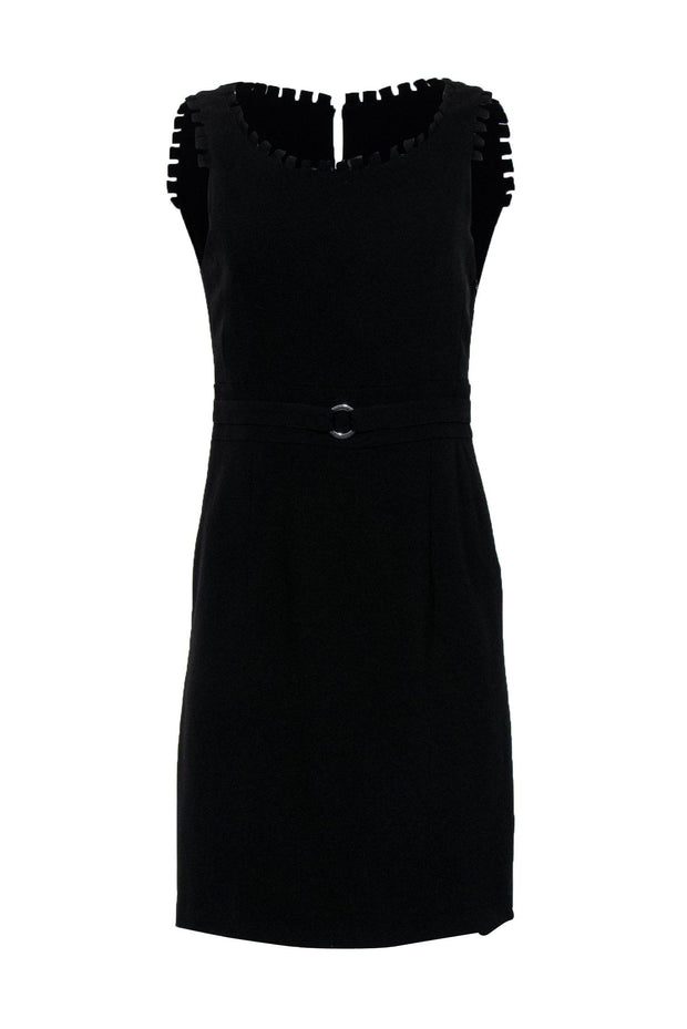 Current Boutique-Gerard Darel - Black Sheath Dress w/ Silver Ring & Notch Trim Sz 6