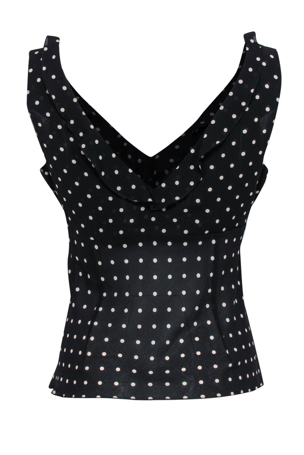 Current Boutique-Gerard Darel - Black & White Polka Dot Plunge Tank Sz 10