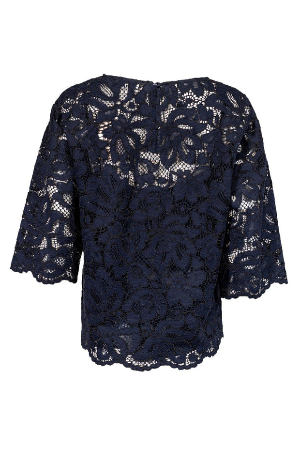 Current Boutique-Gerard Darel - Blue Lace Overlay 3/4 Sleeve Top Sz 8