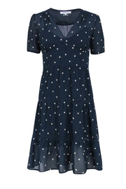 Current Boutique-Gerard Darel - Navy & White Heart Embroidered Tiered A-Lined Dress Sz 6