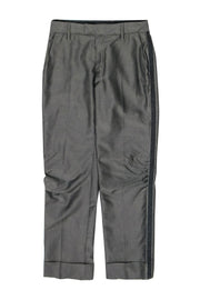 Current Boutique-Giambatista Valli - Metallic Gray Cuffed Trousers w/ Ribbon Trim Sz XS