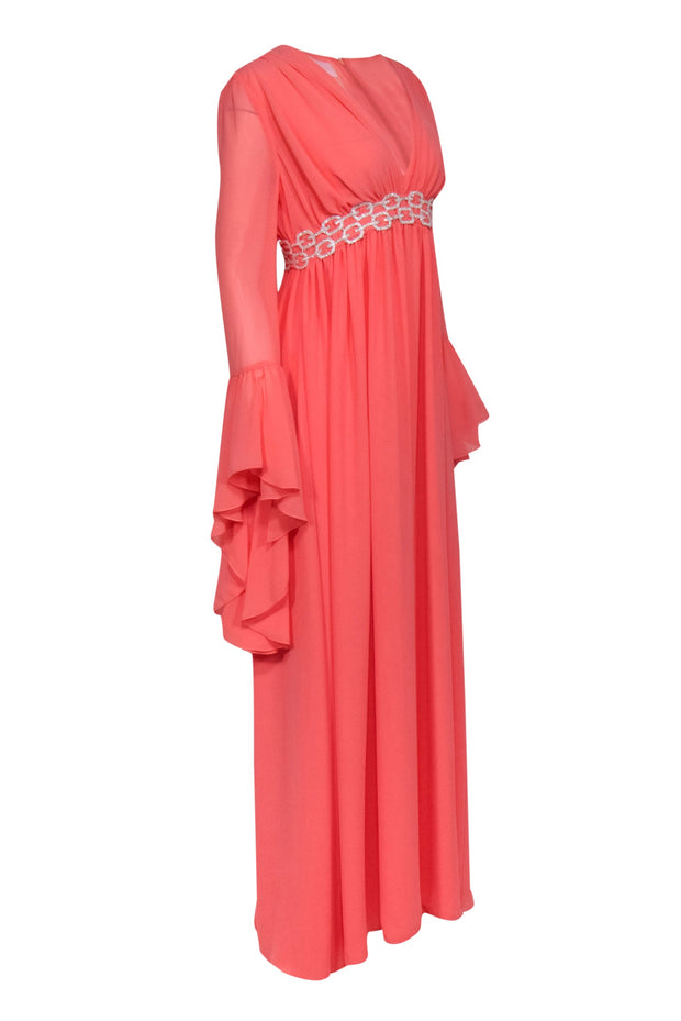 Current Boutique-Giambattista Valli - Coral Bell Sleeve Gown w/ Embellished Waistband Sz 8