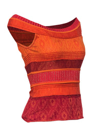 Current Boutique-Gianfranco Ferre - Orange Metallic Textured Knit Tank Sz 4