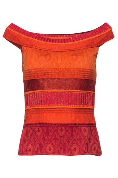 Current Boutique-Gianfranco Ferre - Orange Metallic Textured Knit Tank Sz 4