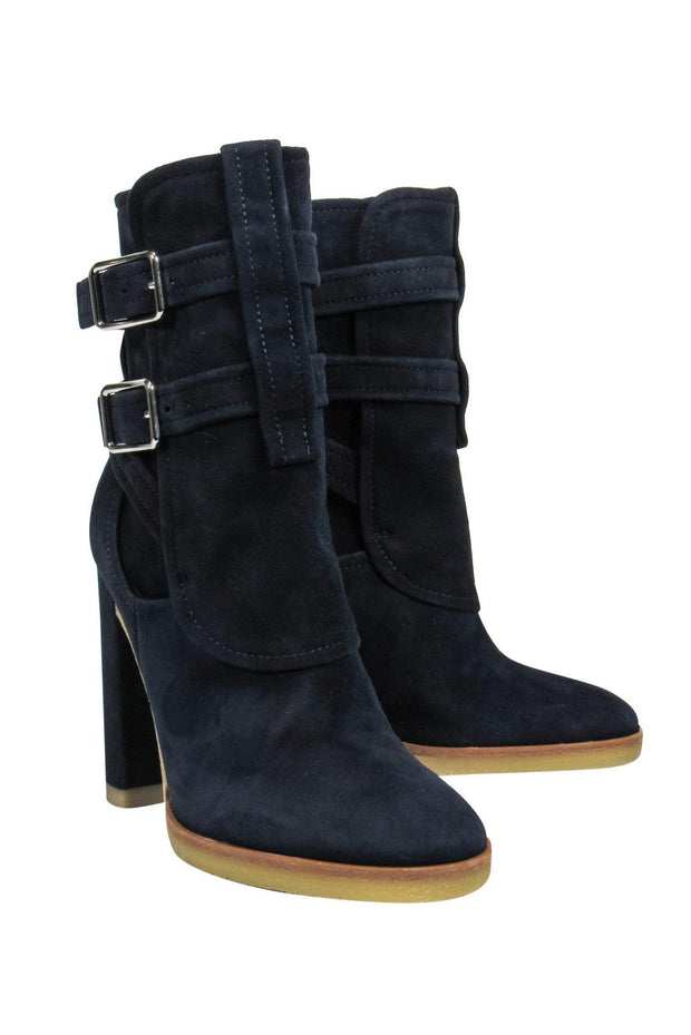 Current Boutique-Gianvito Rossi - Navy Blue Suede Booties Sz 5.5