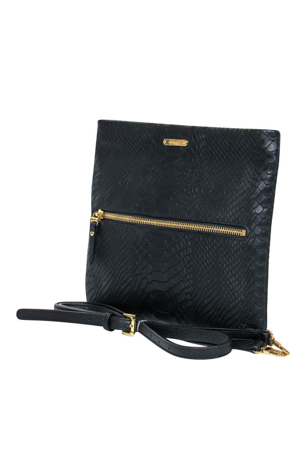 Current Boutique-Gigi New York - Black Leather Snakeskin Embossed Convertible Crossbody