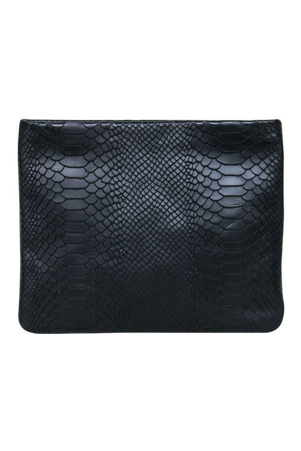 Current Boutique-Gigi New York - Black Leather Snakeskin Embossed Convertible Crossbody