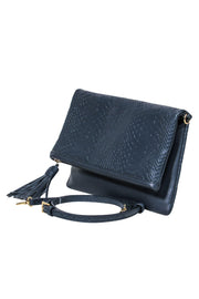 Current Boutique-Gigi New York - Slate Gray Fold-Over Snakeskin-Textured Crossbody