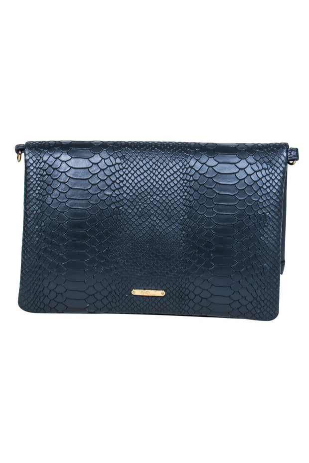 Current Boutique-Gigi New York - Slate Gray Fold-Over Snakeskin-Textured Crossbody