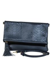 Current Boutique-Gigi New York - Slate Gray Fold-Over Snakeskin-Textured Crossbody