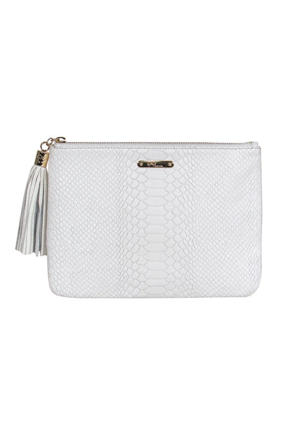 Current Boutique-Gigi New York - White Snakeskin Embossed Clutch