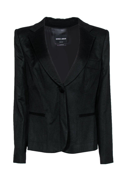 Current Boutique-Giorgio Armani - Black Cashmere Single Button Blazer Sz 14