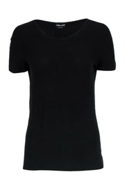 Current Boutique-Giorgio Armani - Black Knit Short Sleeve Ribbed Tee Sz S