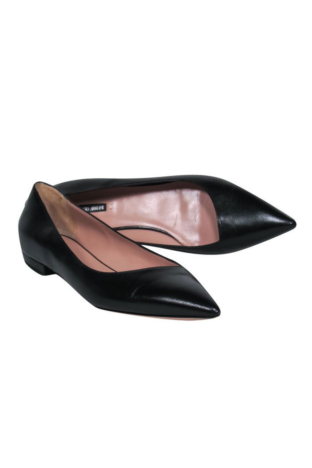 Current Boutique-Giorgio Armani - Black Smooth Leather Pointed Toe Flats Sz 7.5