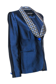 Current Boutique-Giorgio Armani - Blue Single Button Blazer w/ Houndstooth Collar Sz 10