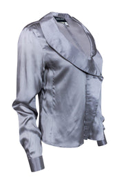 Current Boutique-Giorgio Armani - Light Gray Silk Blouse w/ Draped Shawl Collar Sz 8