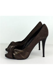 Current Boutique-Giuseppe Zanotti - Taupe & Bronze Knot Leather Peep Toe Heels Sz 11