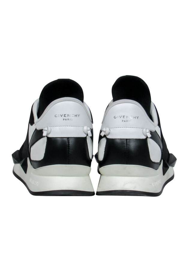 Current Boutique-Givenchy - Black & White Suede & Patent Leather Platform Sneakers w/ Elastic Strap Sz 8