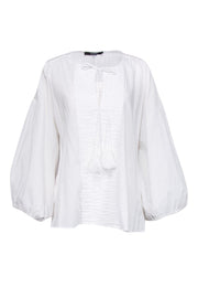 Current Boutique-Givenchy - White Cotton Pintuck Peasant Blouse Sz 10