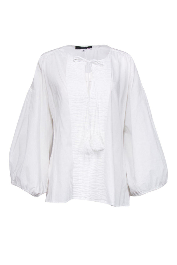 Current Boutique-Givenchy - White Cotton Pintuck Peasant Blouse Sz 10