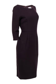 Current Boutique-Goat - Dark Plum Quarter Sleeve Wool "Venus" Midi Dress Sz 8