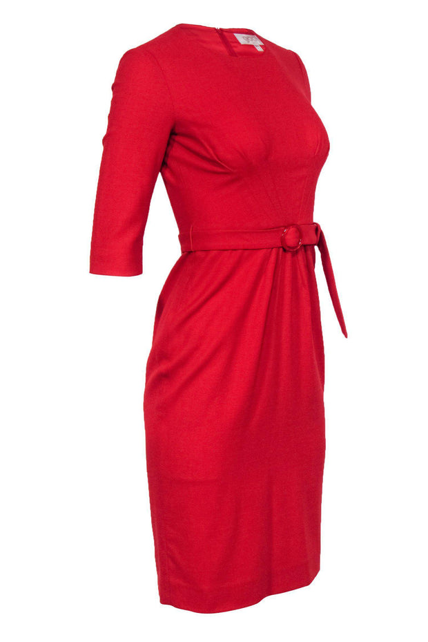 Current Boutique-Goat - Deep Red Cropped Sleeve Sheath Dress w/ Darting Sz 2