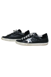 Current Boutique-Golden Goose - Black Leather Sneakers w/ Grey Laces & Silver Stars Sz 9