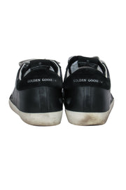 Current Boutique-Golden Goose - Black Leather Sneakers w/ Grey Laces & Silver Stars Sz 9